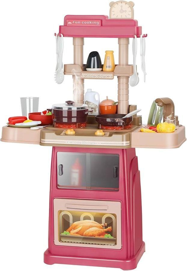 Cocina De Juguete 42 Accesorios Estilo Moderno Rosada.-3