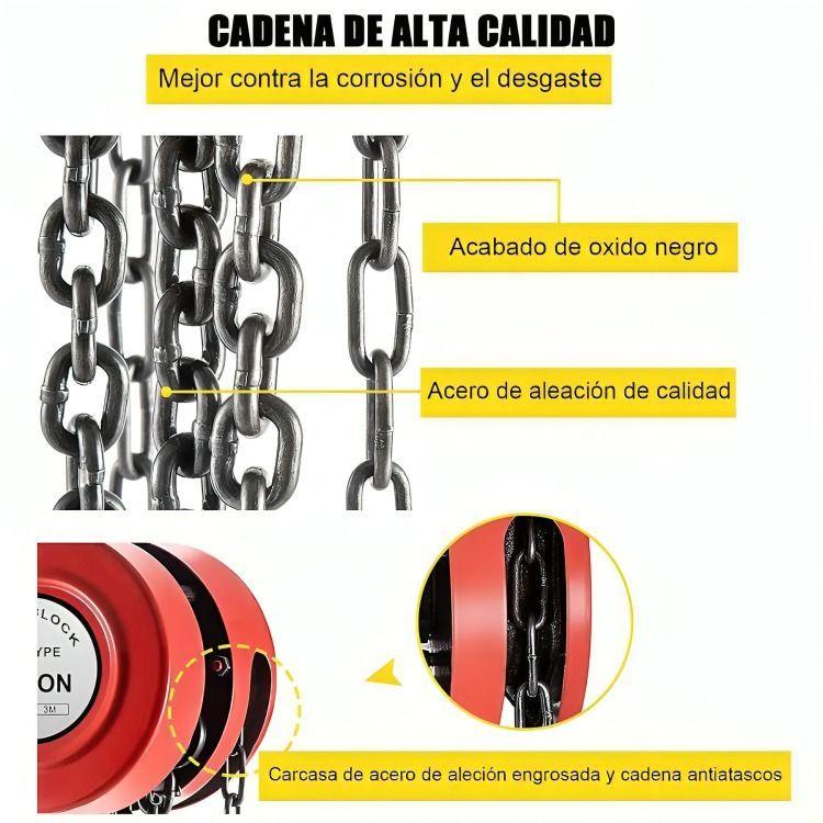 Tecle Polipasto Manual Con Cadena 2 Toneladas X3 Metros-2