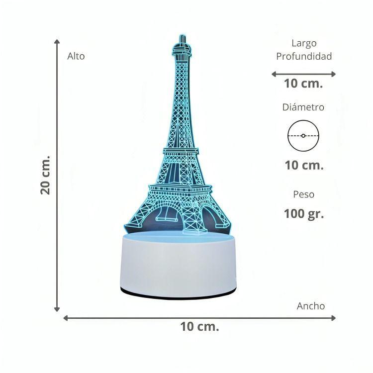 Lámpara Led RGB visualización 3D Torre Eifeel-3