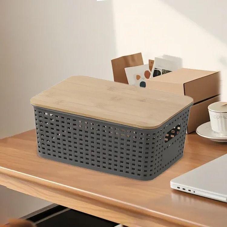 Caja de almacenamiento con tapa de bambú-2