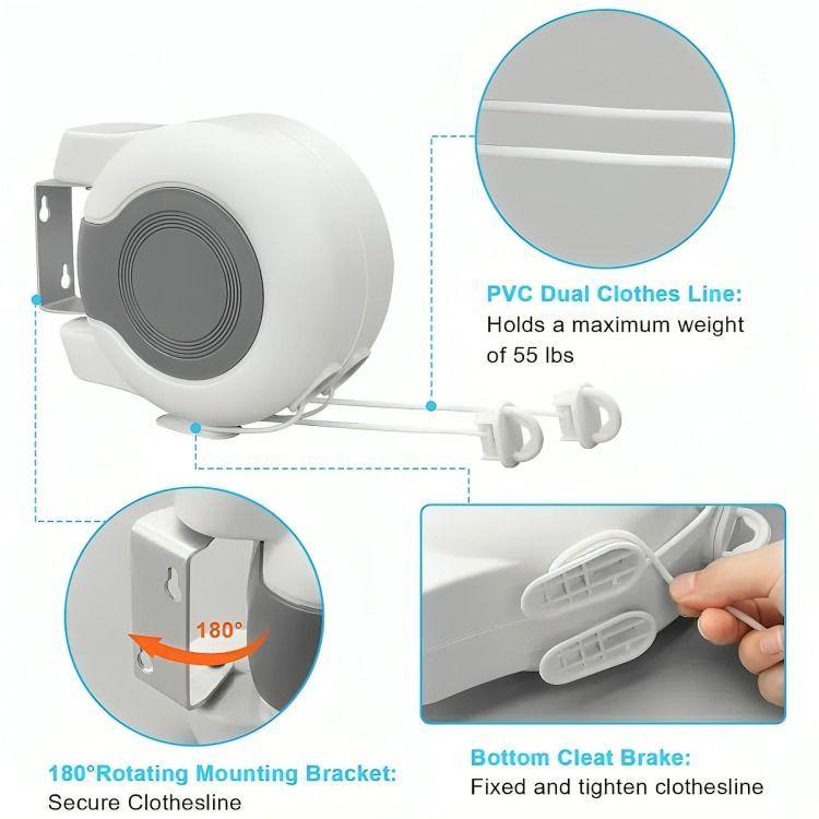 Tendedero Retráctil Colgador de Ropa Doble Linea-3