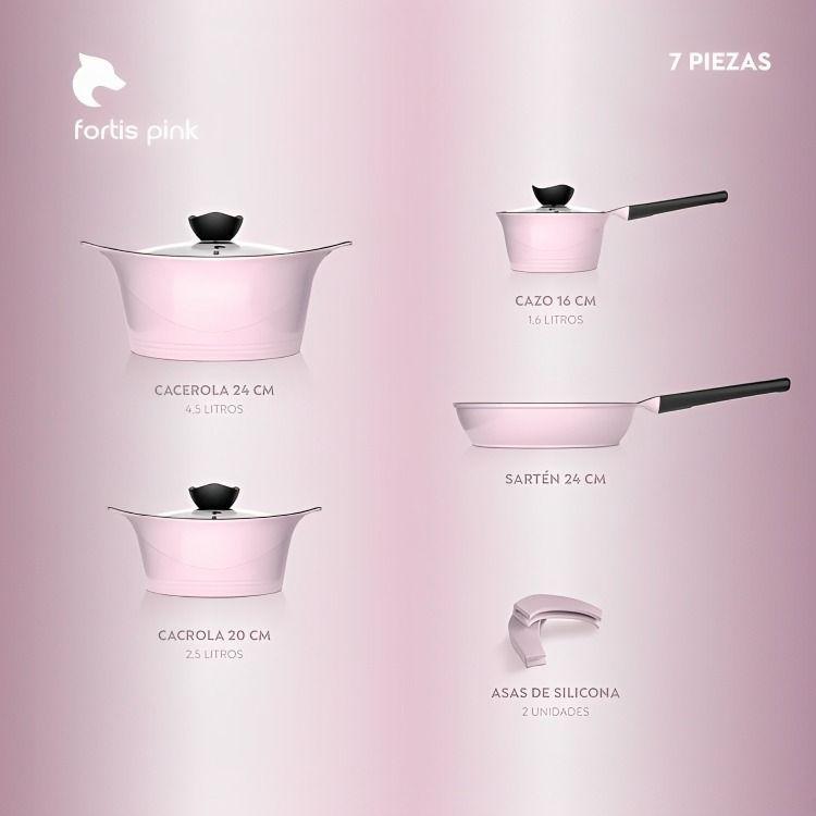 Batería Cocina Aluminio Fundido 7 piezas Fortis Pink-4