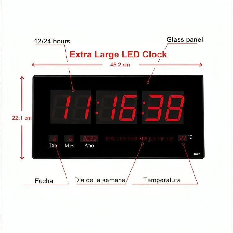 Reloj Digital Pared Luz Led Hora Fecha Temperatura-4