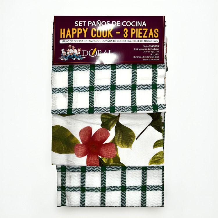 Set 3 Paños de Cocina Happy Cook Verde -3