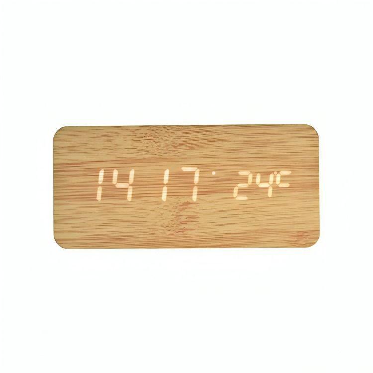 Reloj Digital LED Tipo Madera Zen Marrón-0