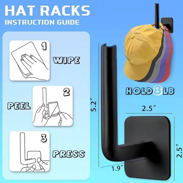 Pack De 04 Soportes Perchero Para Sombreros Con Adehesivo Negro-3