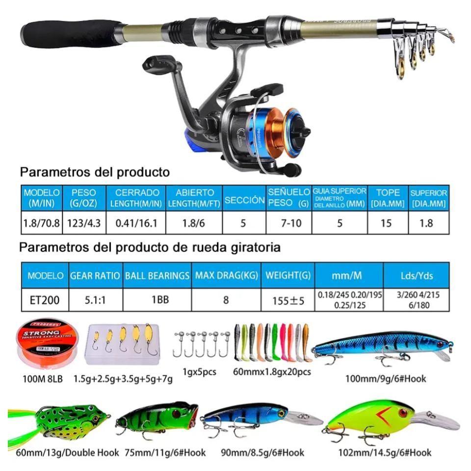 Kit Pesca 1.8m Caña Carrete Señuelo Accesorio Bolsa Completo-3