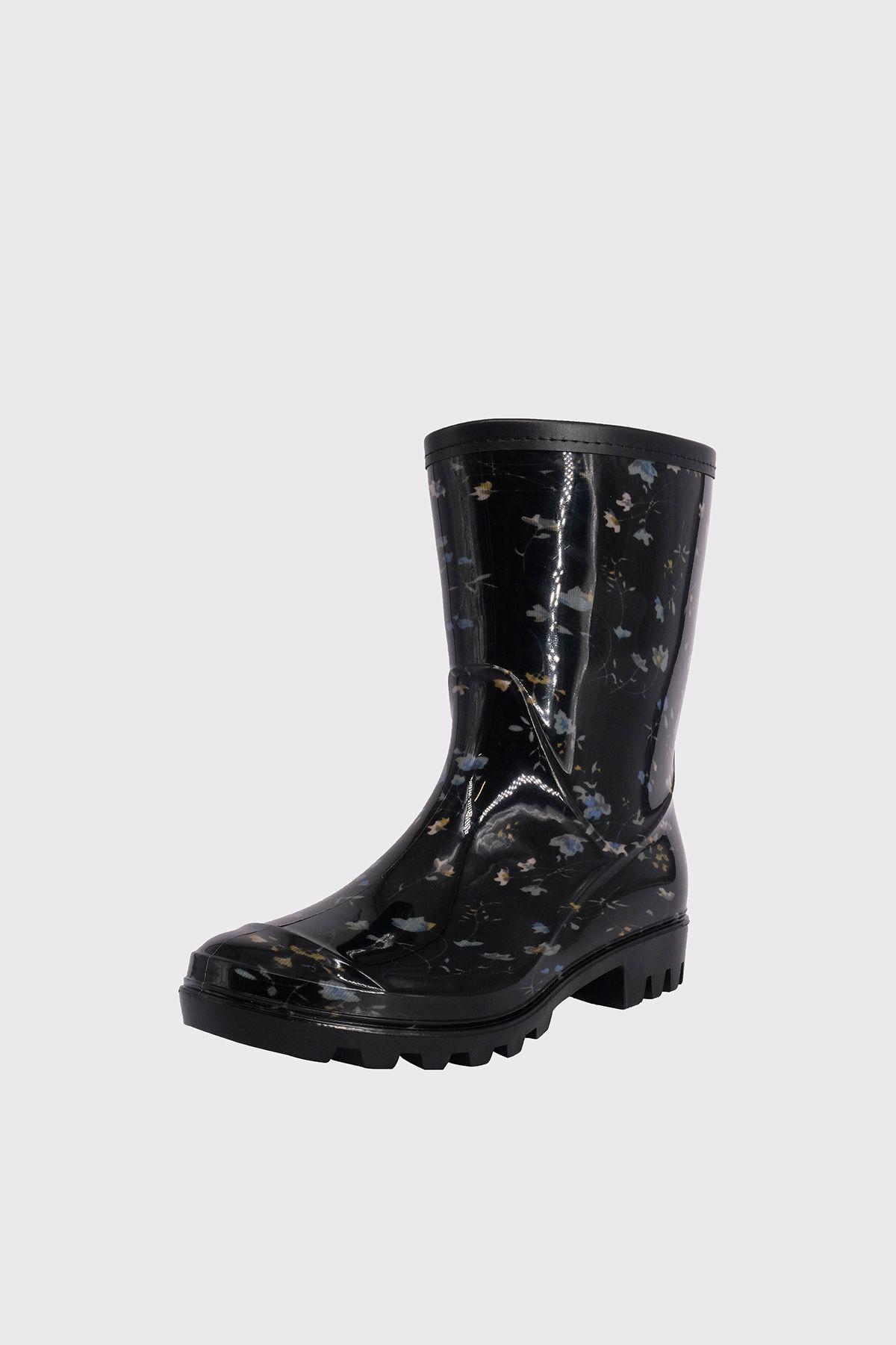 Bota de Agua con Polar Galatea Flor Negro Alquimia-0