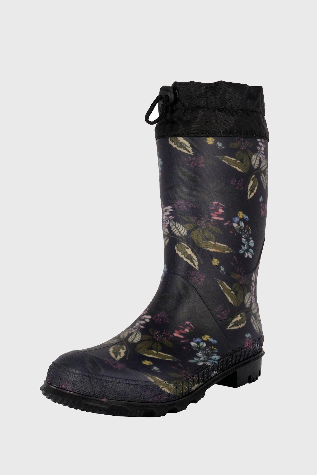 Bota de Agua con Polar Biela Flores Negro Alquimia-0