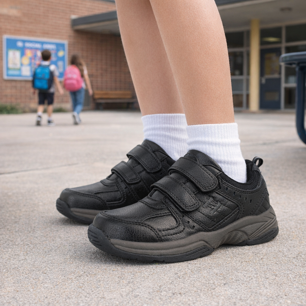 Zapatilla Escolar de Cuero Calar Negro UNS-4