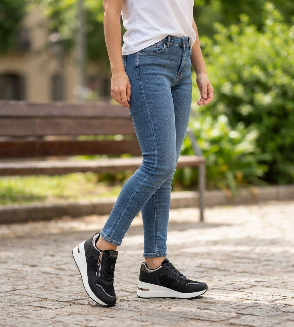 Zapatilla Plataforma con Cuña Nora Negro Alquimia-5