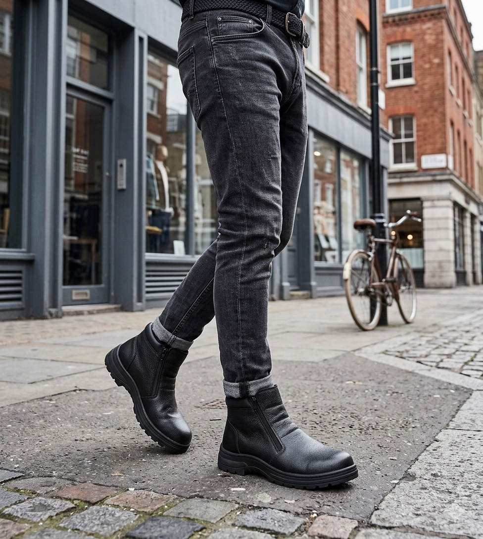 Botin de Cuero con Chiporro Aegir Negro London Adixt-5
