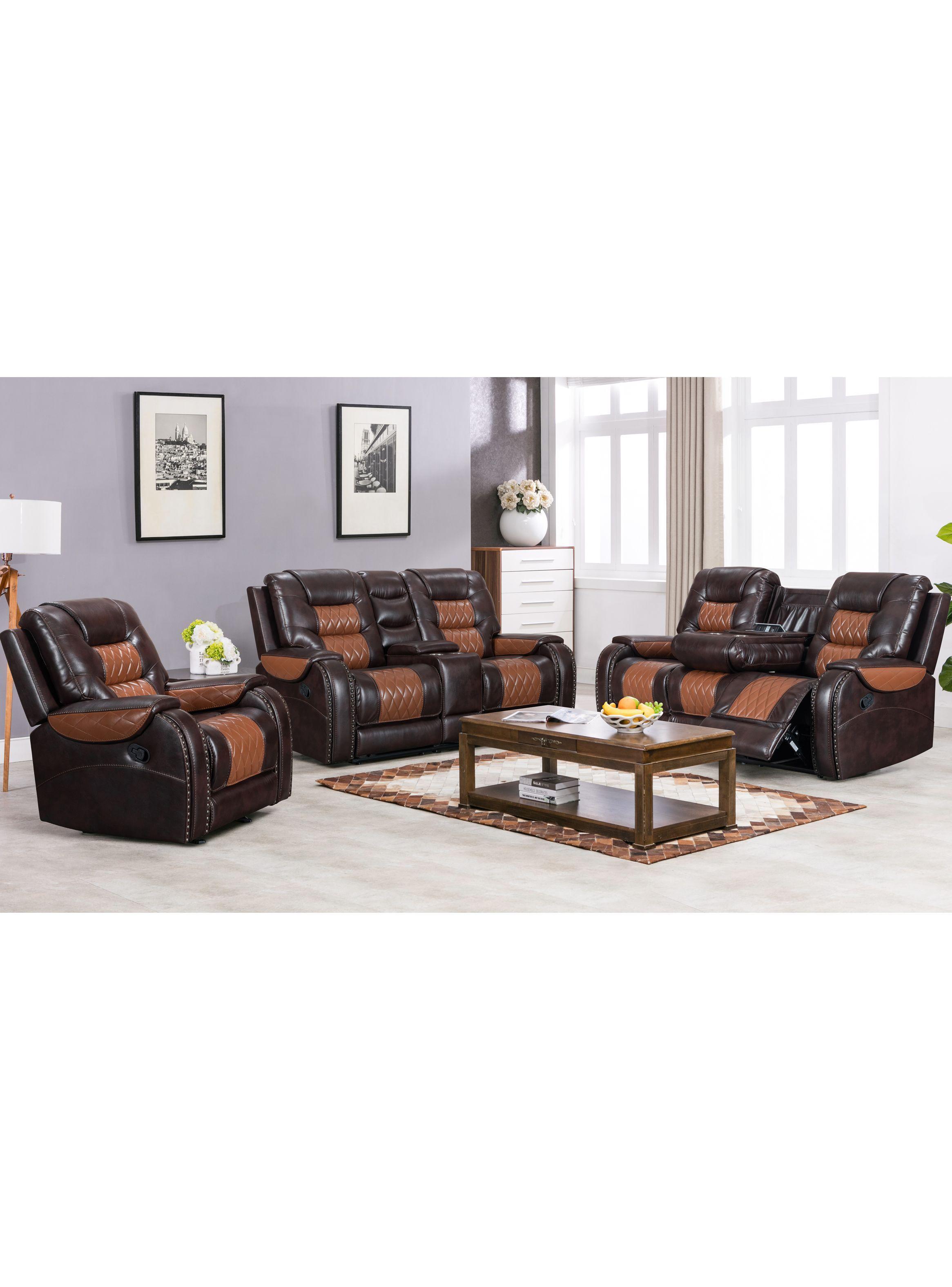 SOFA RECLINABLE 3 CUERPOS ORANGE BROWN -3