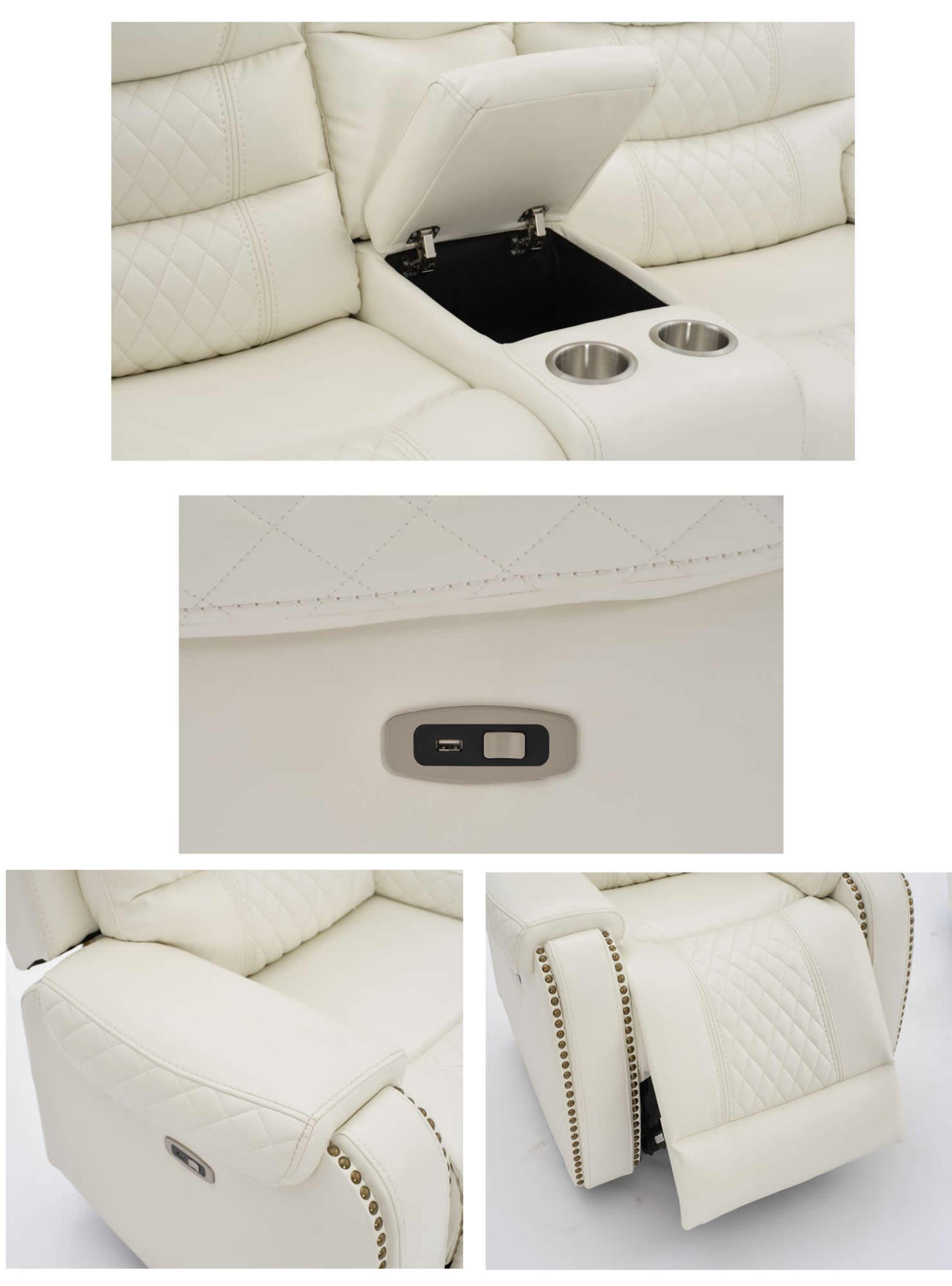 Sofa Berger 2 cuerpos reclinable PU Electronico Ecomuso Blanco-2