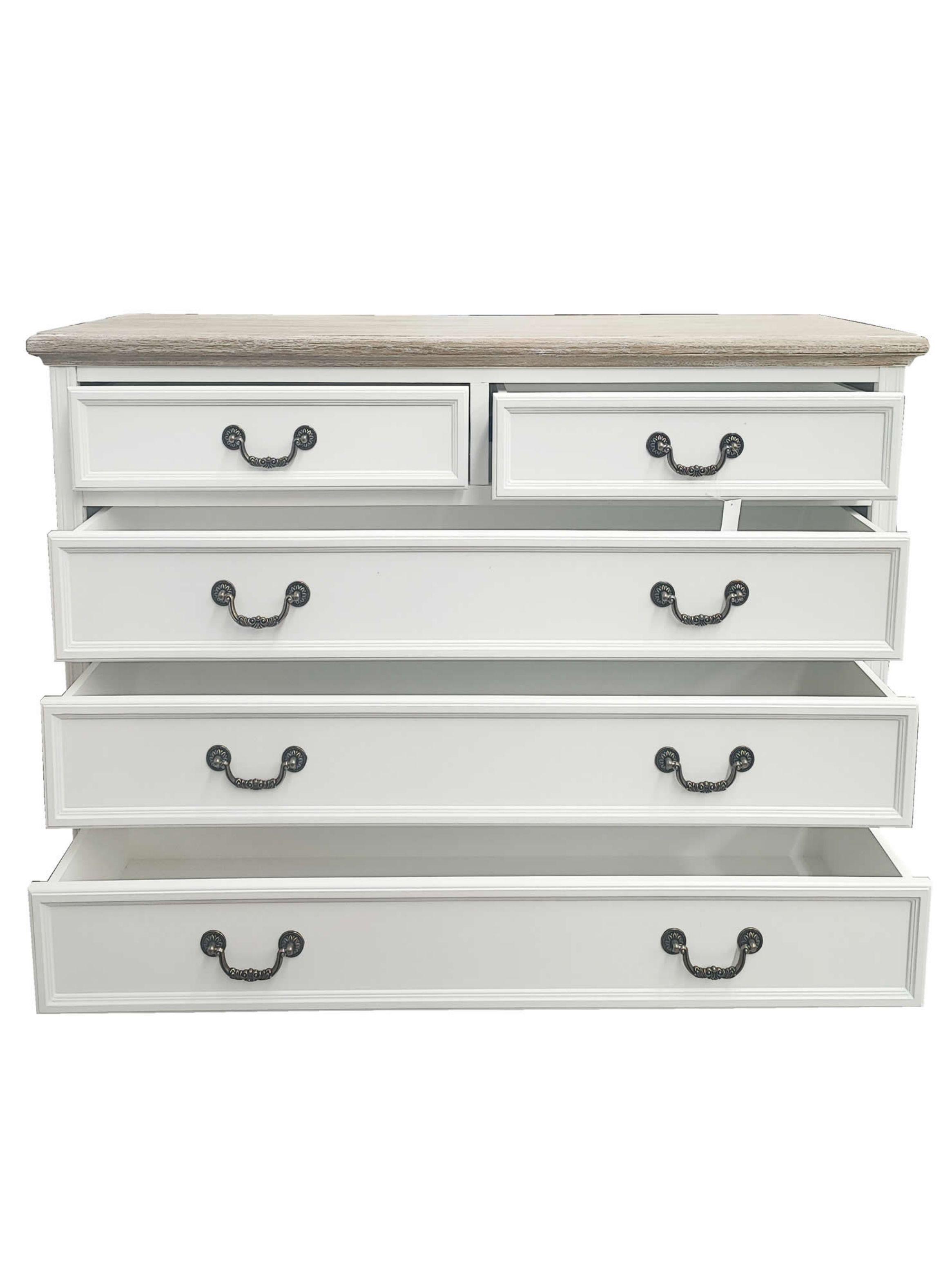 Comoda 5 cajones estilo clasico cubierta Albayalde Ecomuso 120-1
