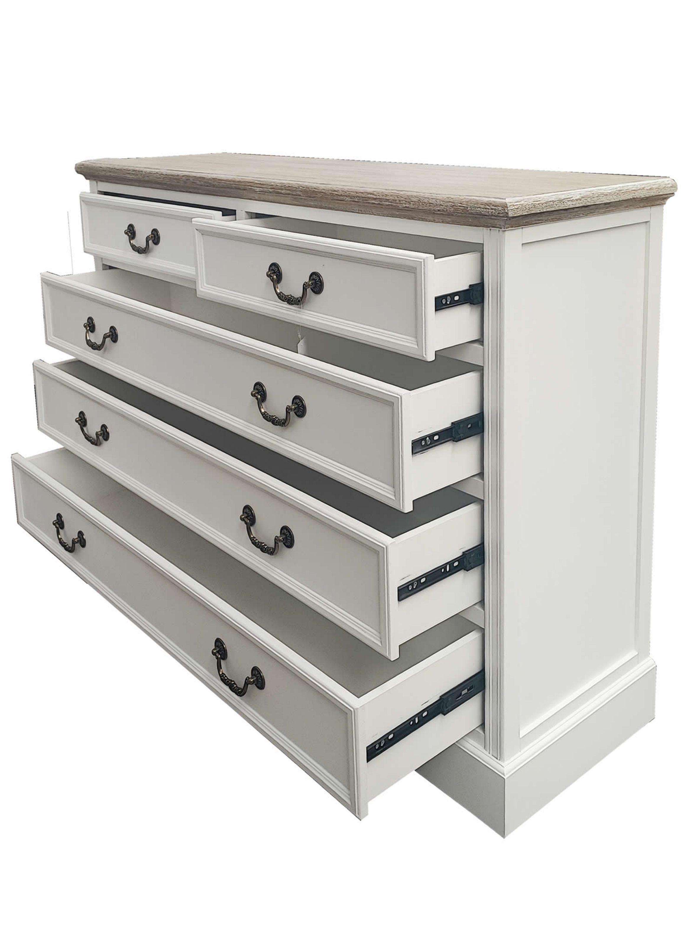 Comoda 5 cajones estilo clasico cubierta Albayalde Ecomuso 120-4