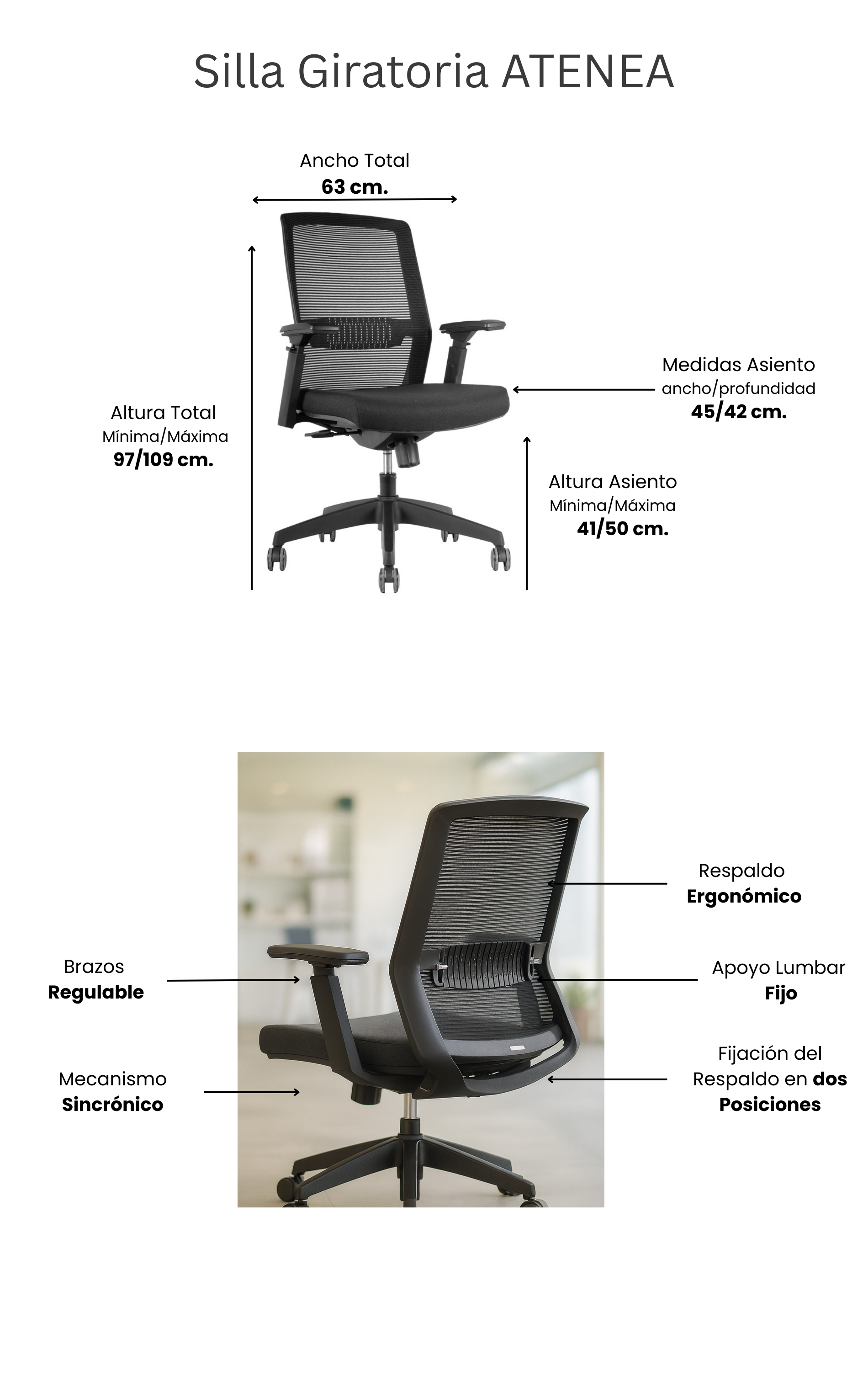 Silla Giratoria de oficina u Hogar ATENEA negro-5