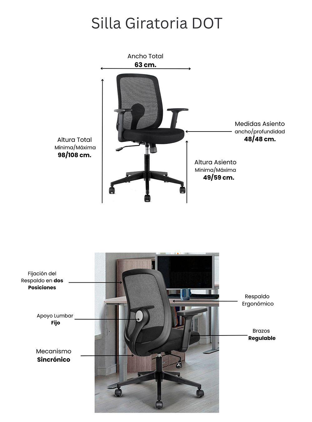 Silla Giratoria DOT Diseño Minimalista y Confort Profesional-6