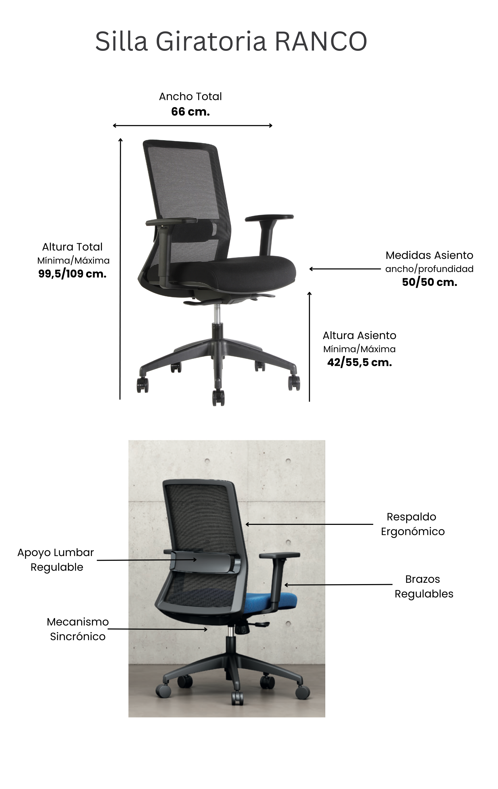 Silla Giratoria Ergonómica de oficina RANCO negro-4