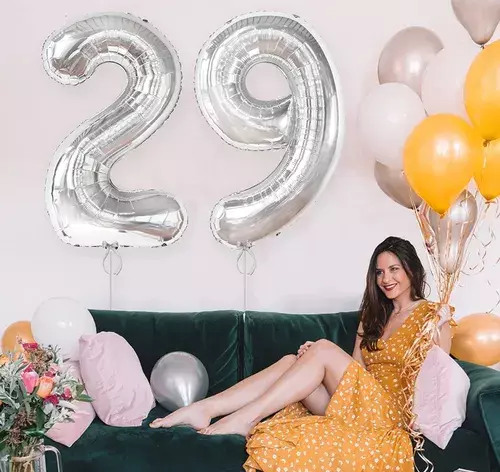 Globo Forma De Numero Globo Metalico Plateado Numero 40c m-5