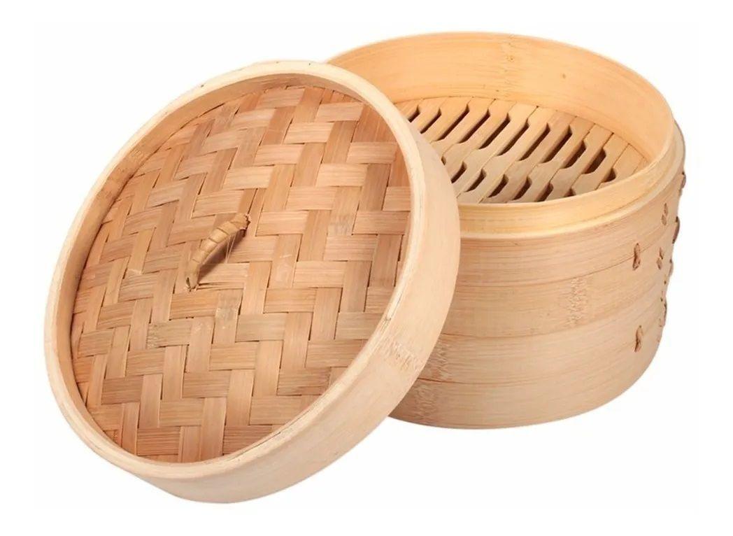 Vaporera De Bambú Olla De Vapor Cesta De Vapor Olla 24cm-3