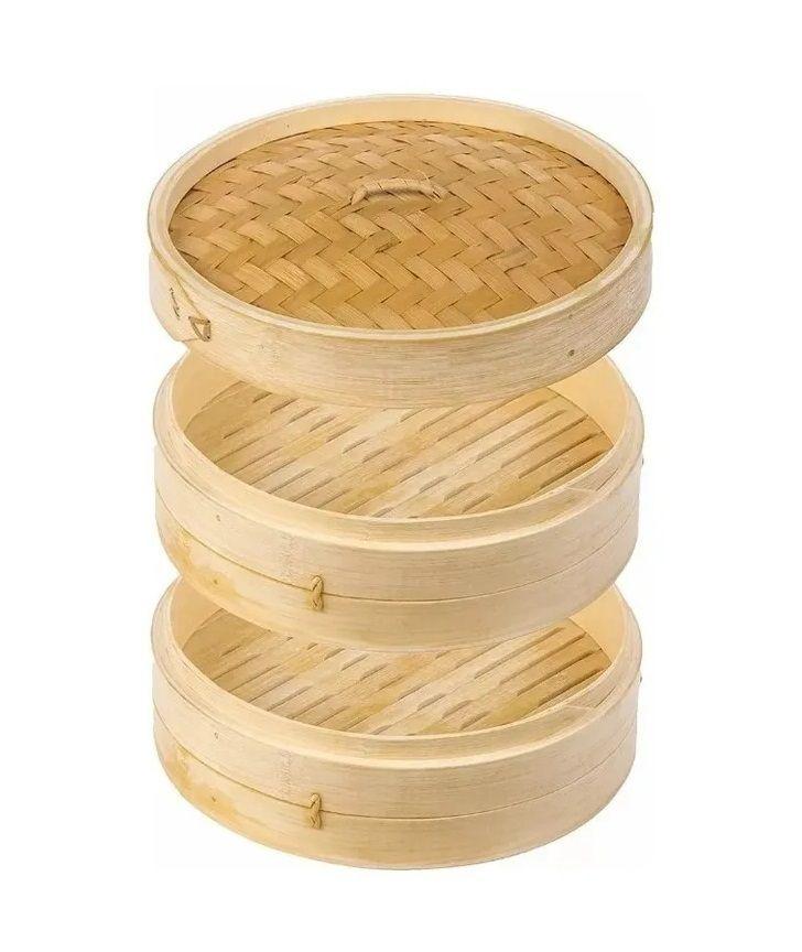 Vaporera De Bambú Olla De Vapor Cesta De Vapor Olla 24cm-0