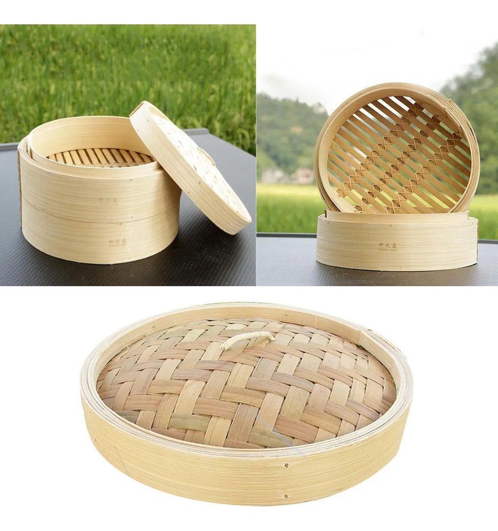 Vaporera De Bambú Olla De Vapor Cesta De Vapor Olla 24cm-6