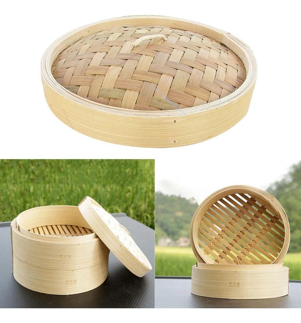 Vaporera De Bambú Olla De Vapor Cesta De Vapor Olla 24cm-4