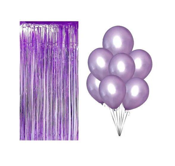 X25 Globos De Cumpleaños 25cm + 1 Cortina Metalica Morado 3m-0