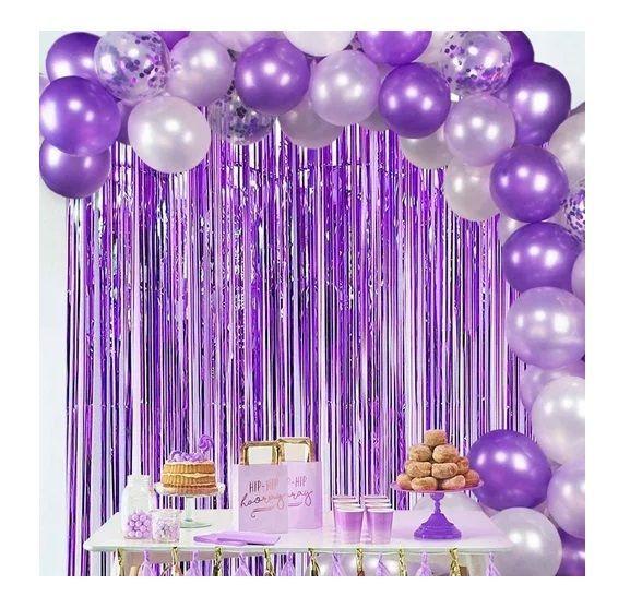X25 Globos De Cumpleaños 25cm + 1 Cortina Metalica Morado 3m-2