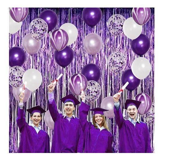 X25 Globos De Cumpleaños 25cm + 1 Cortina Metalica Morado 3m-3