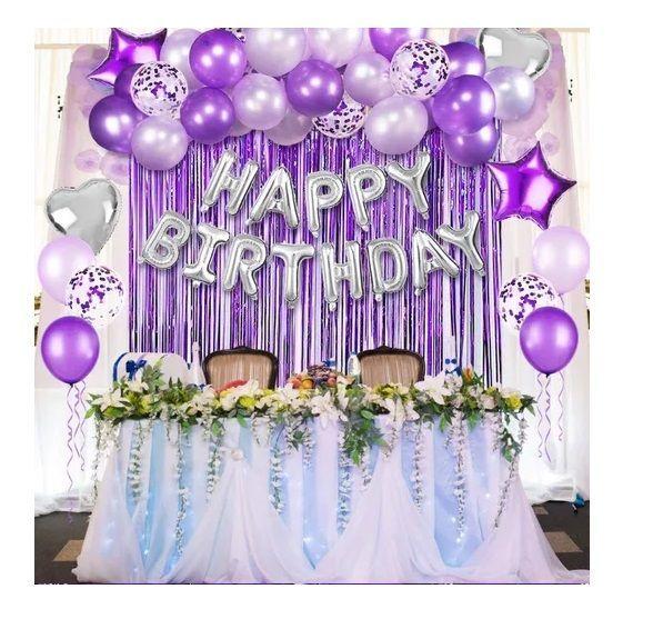 X25 Globos De Cumpleaños 25cm + 1 Cortina Metalica Morado 3m-1
