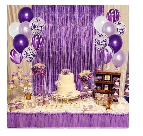 X25 Globos De Cumpleaños 25cm + 1 Cortina Metalica Morado 3m-4