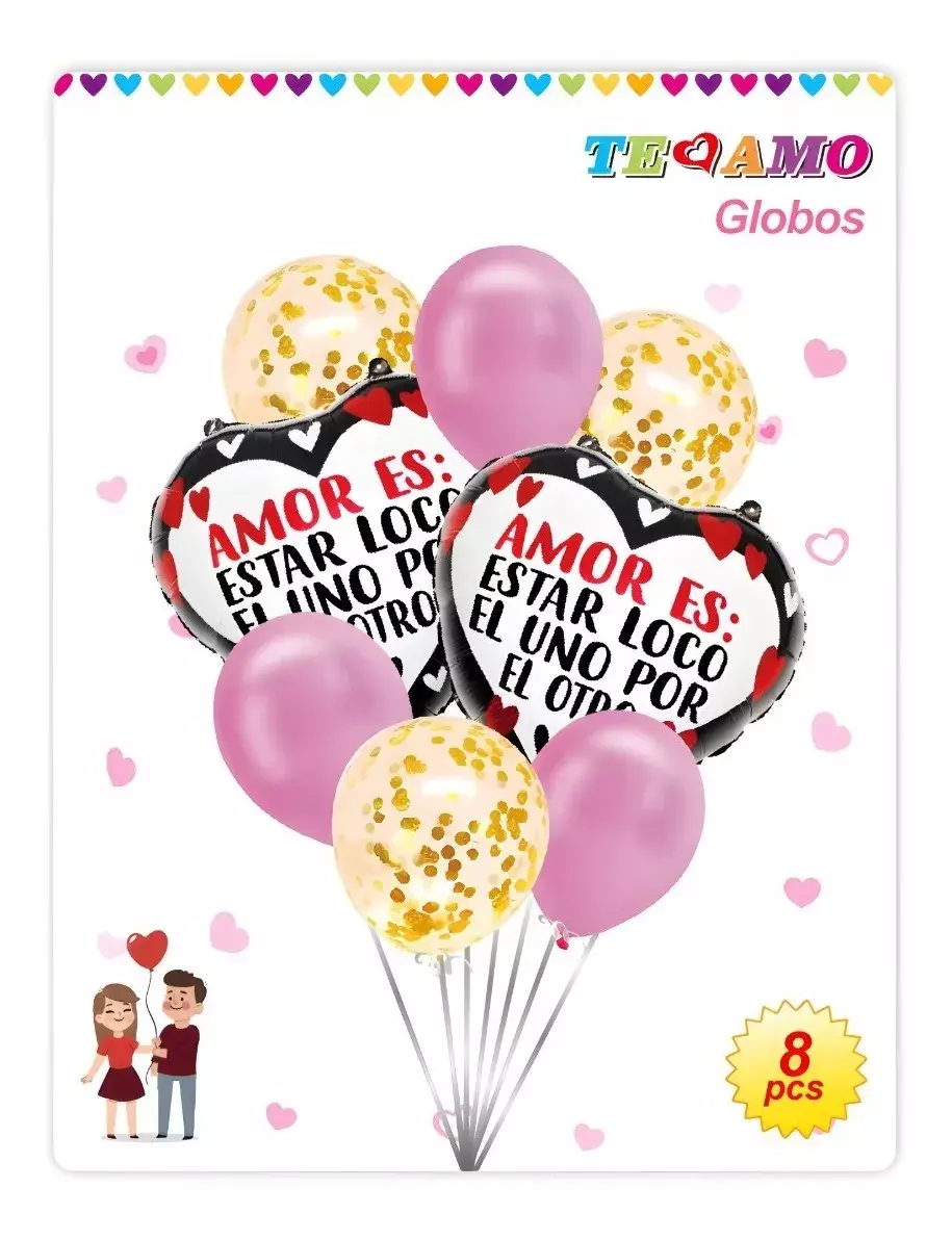 8 Globos Decoracion Cumpleaños Globos Metalico Corazon 3096-1