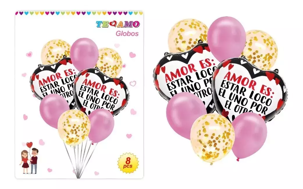 8 Globos Decoracion Cumpleaños Globos Metalico Corazon 3096-2