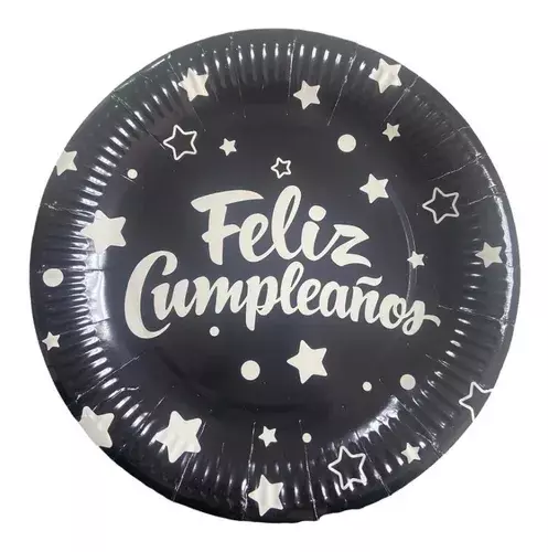10 Platos Desechables Decoración Cumpleaños Plato Negro 0899-1