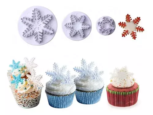 pack 3 Molde Fondant Cortador Con Expulsor Copo de Nieve-2
