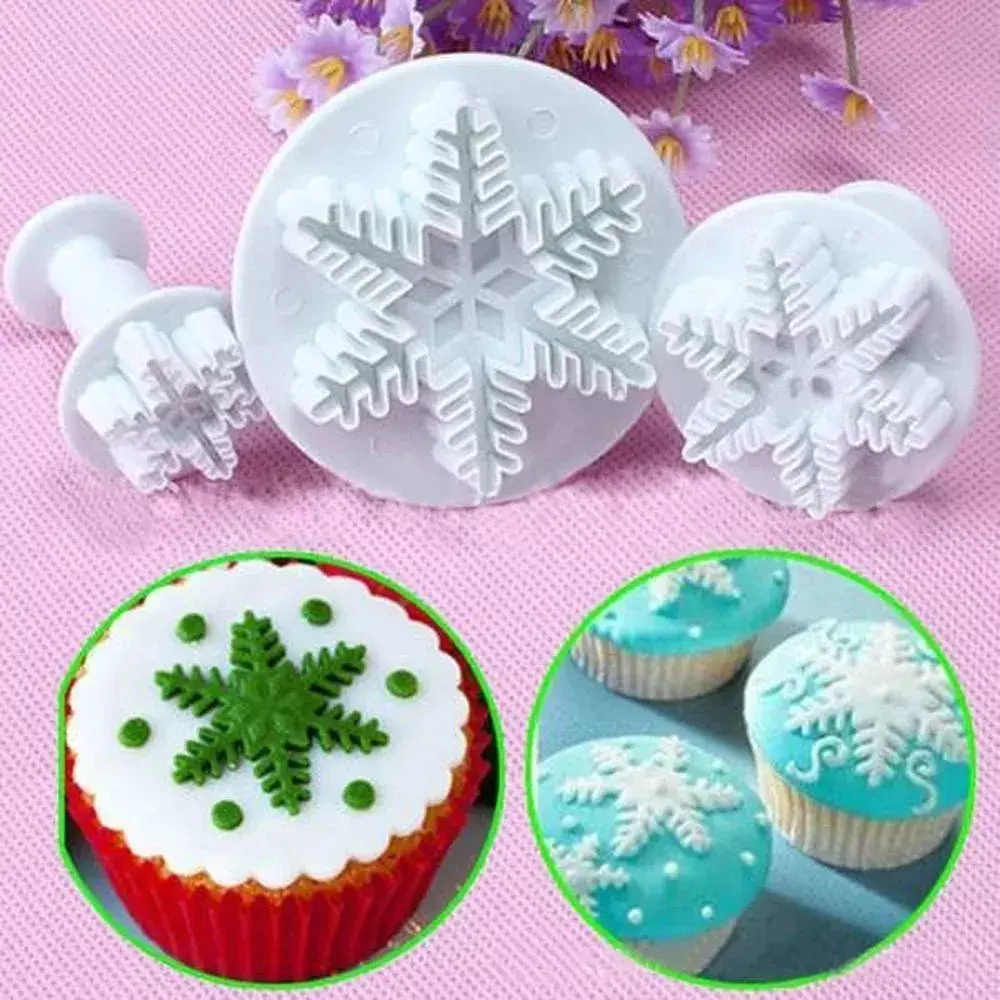 pack 3 Molde Fondant Cortador Con Expulsor Copo de Nieve-6