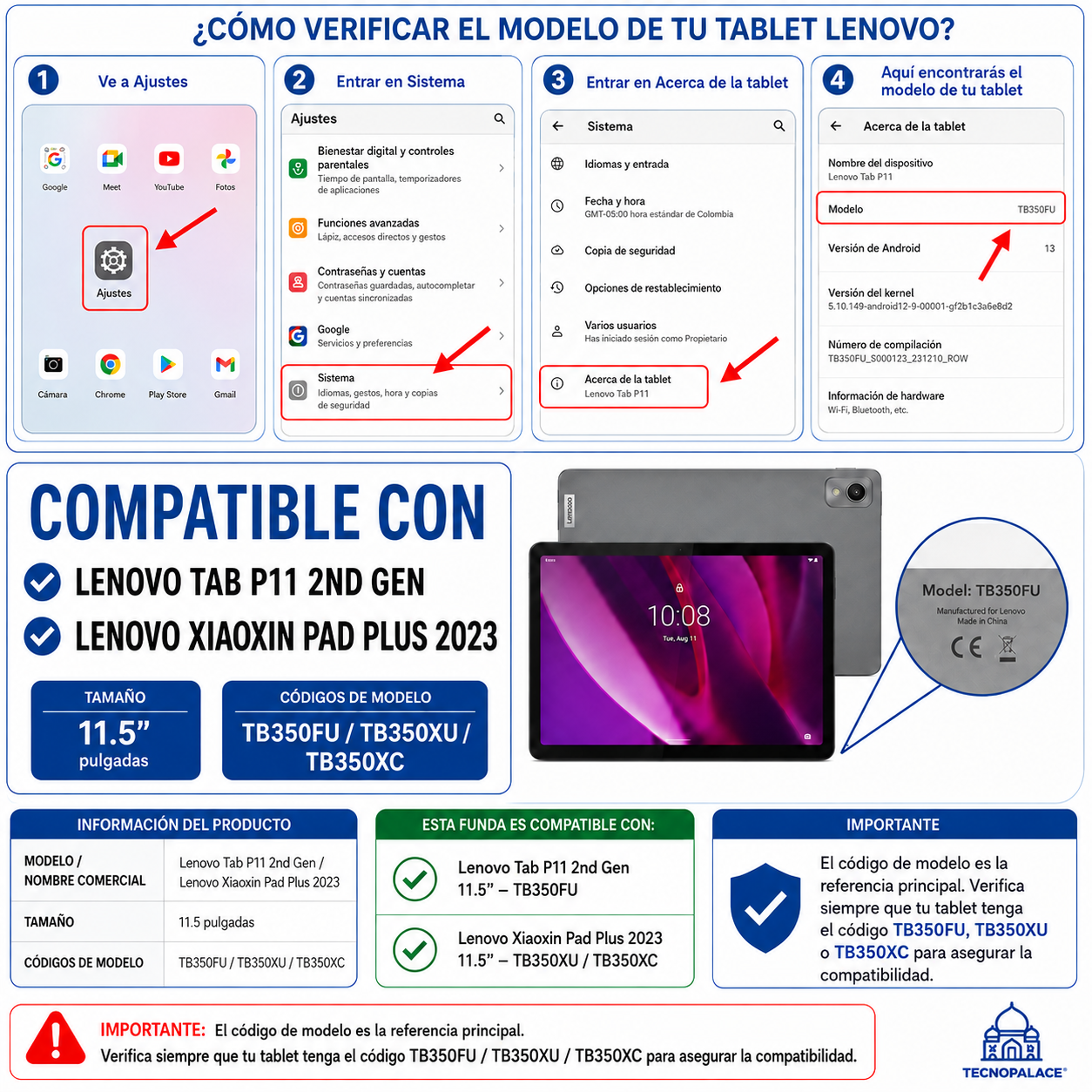 Funda Teclado + Mouse Para Lenovo Tab P11 2nd Gen TB350FU-1