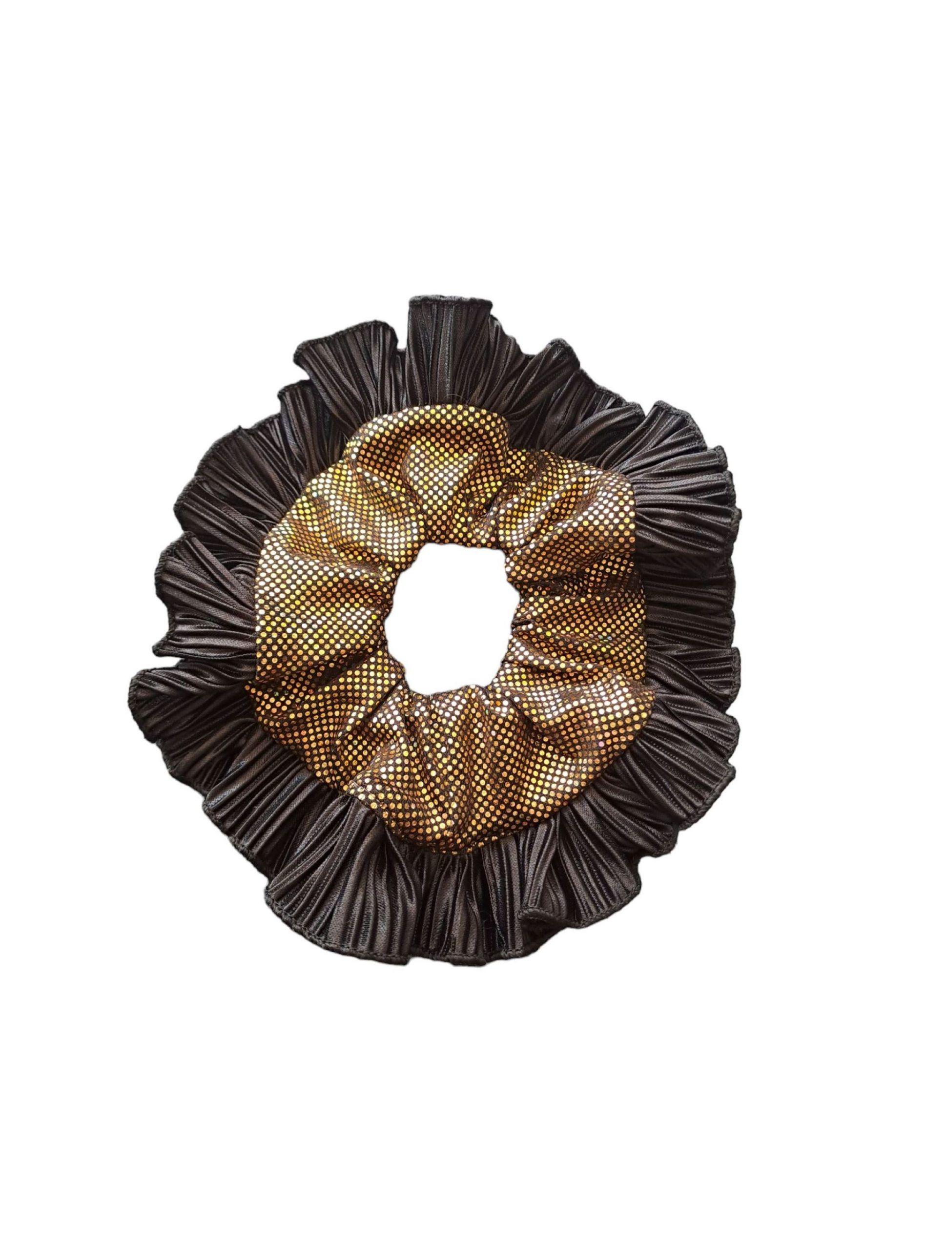 Scrunchie XL Rumbas Bambas Color Negro y Dorado 20 cm-0