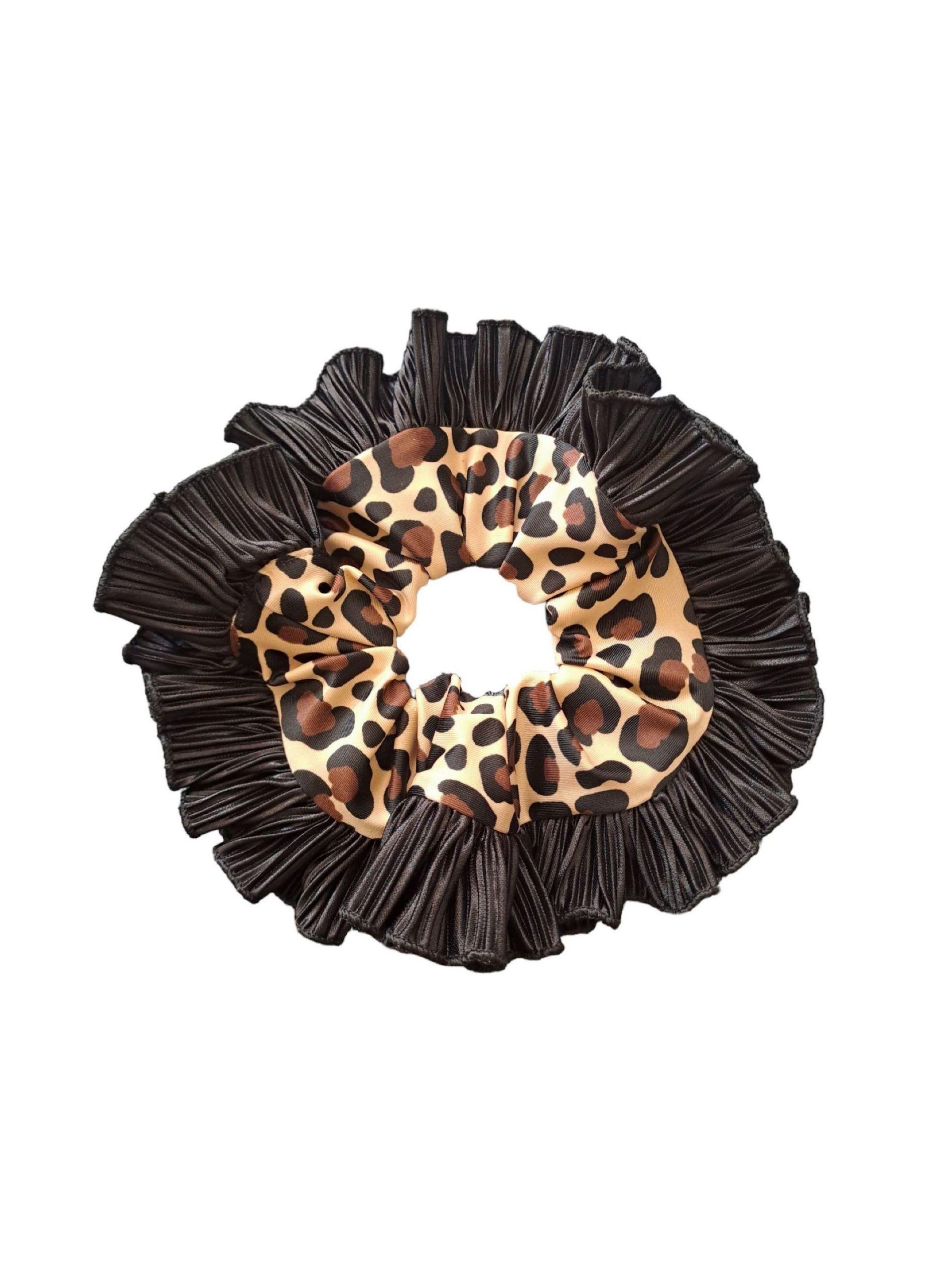 Scrunchie XL Rumbas Bambas Color Negro y Animal Print  20 cm-0