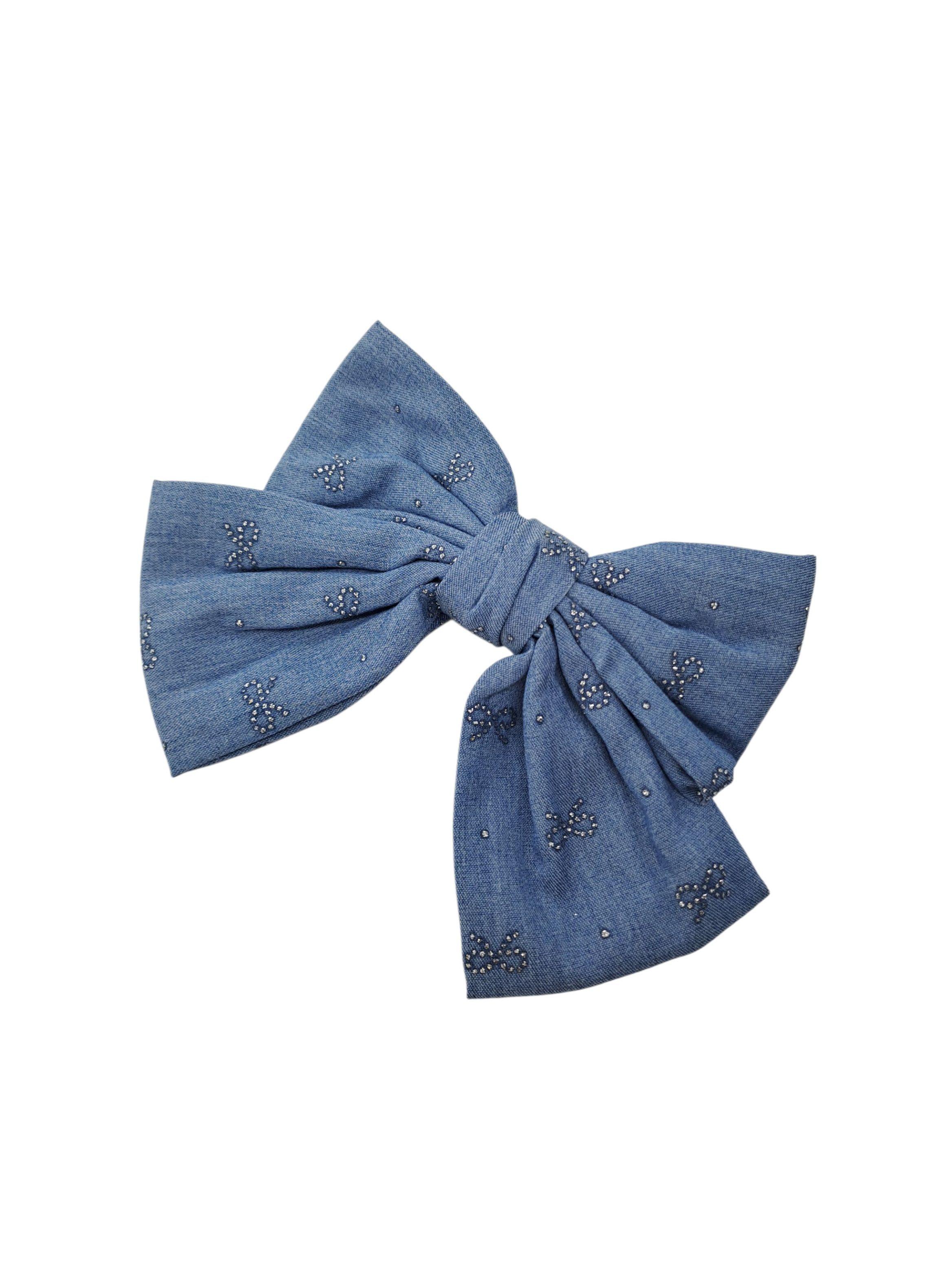 Lazo Pinche Accesorio de Moda Coquette Color Celeste con Brillos-0
