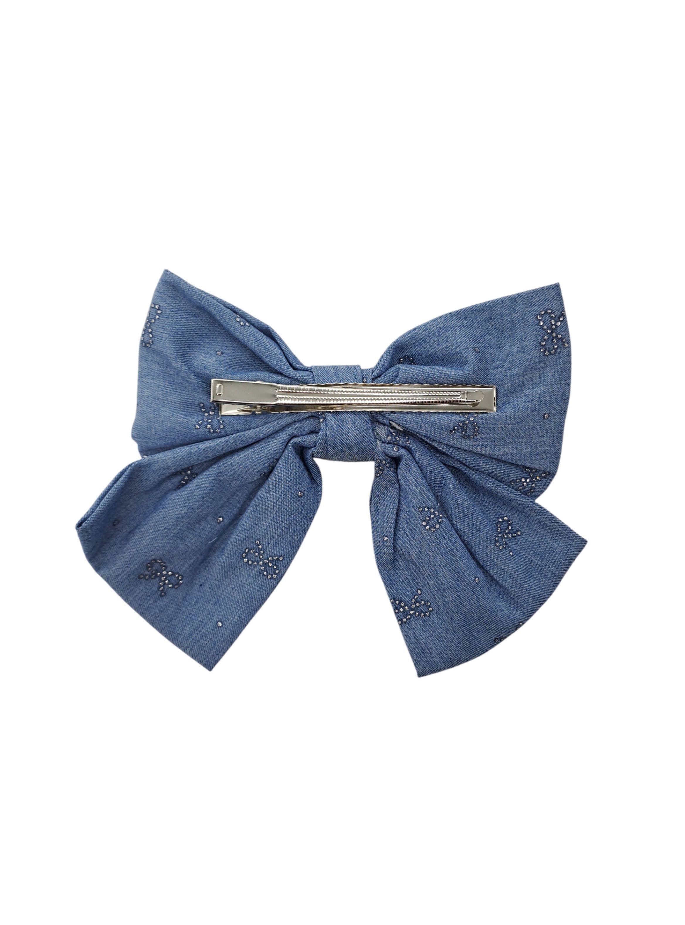 Lazo Pinche Accesorio de Moda Coquette Color Celeste con Brillos-1