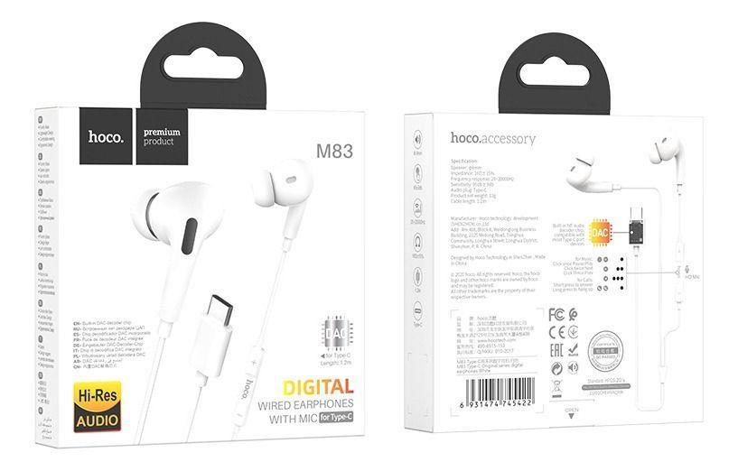 Audífonos USB Tipo C De Gomas Dac Para Android y iPhone M83 Blanco-2