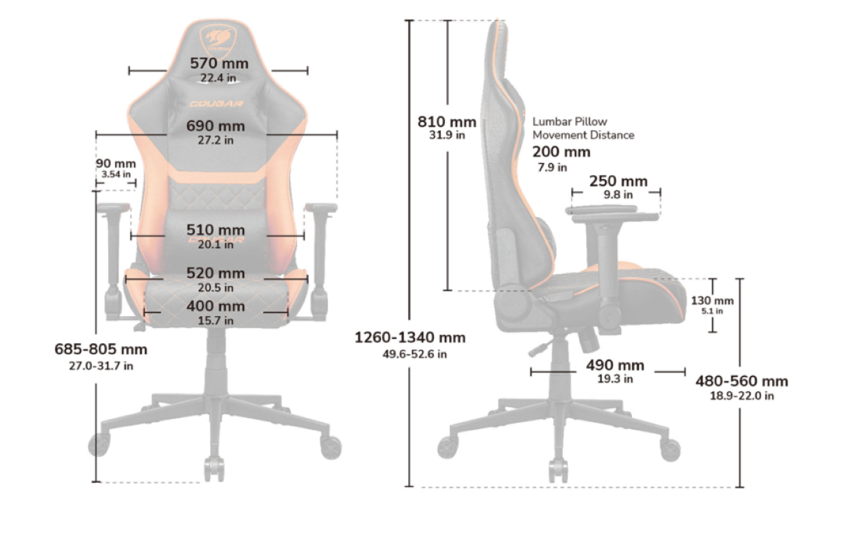 Silla Gamer Cougar ARMOR ONE V2 GOLD Soporte m x 120 kg Reposabrazos 4D Reclinable 155-6
