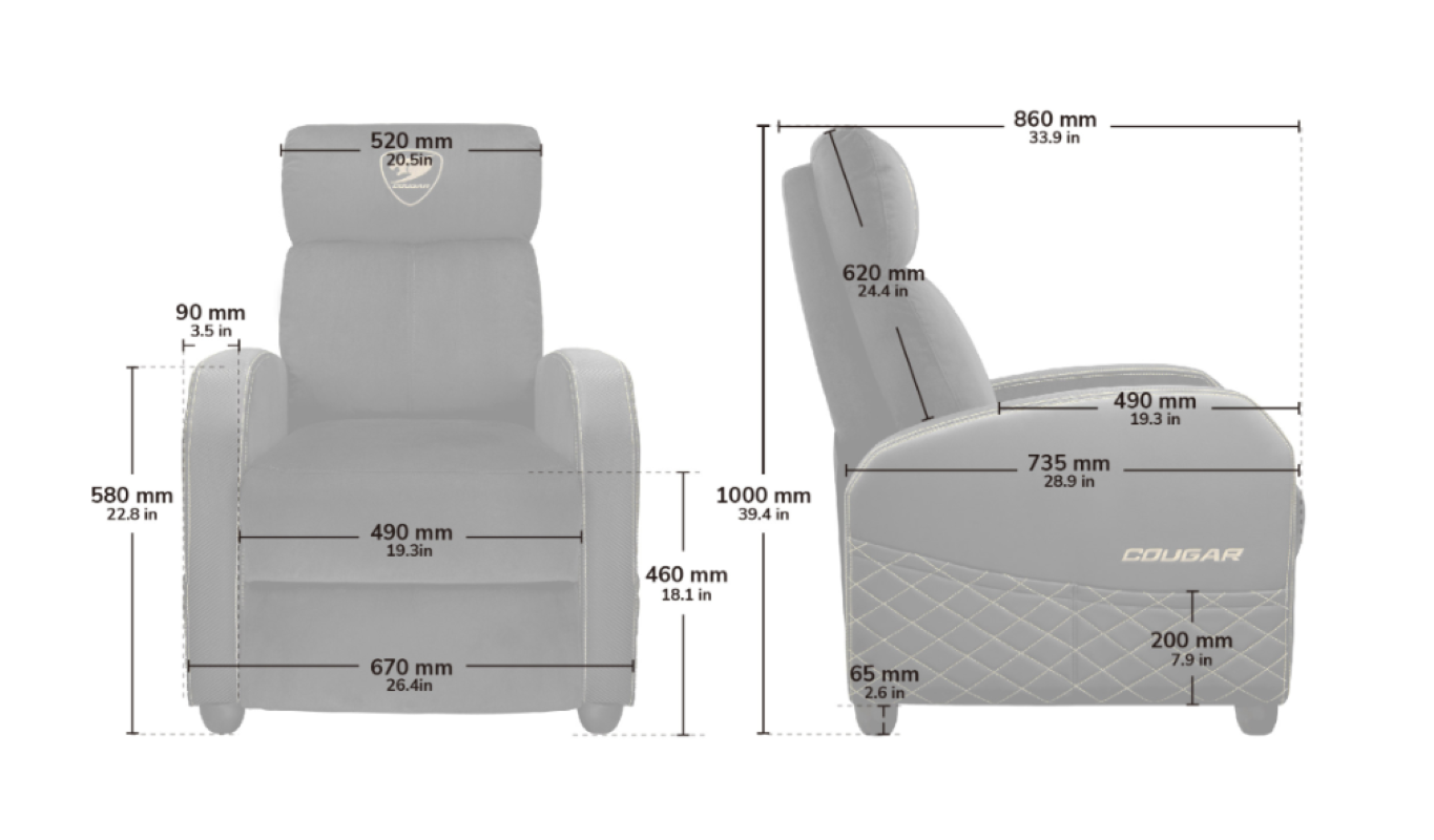 Sofa Gamer - Cougar RANGER ELITE - Soporta Máx. 135 kg - reclinado 160° - Bolsillo lateral - Blue-7