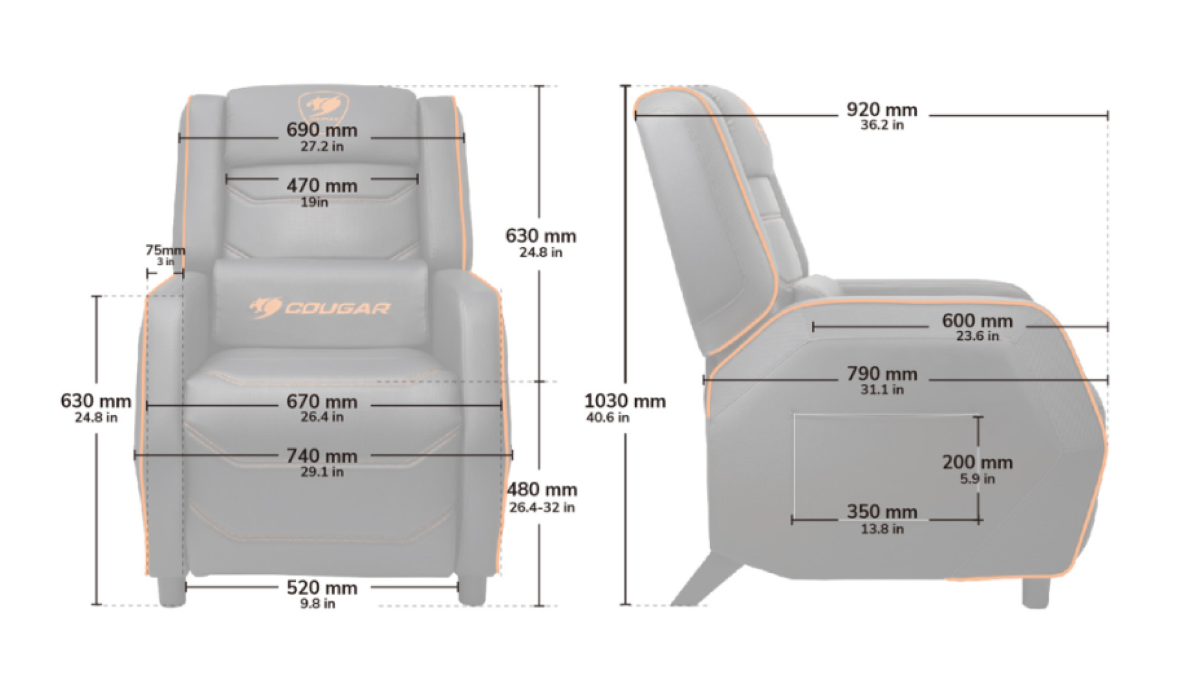 Sofa Gamer - Cougar RANGER S - Soporte Máx. 160 kg - Reclinado 157° - Bolsillo lateral -7