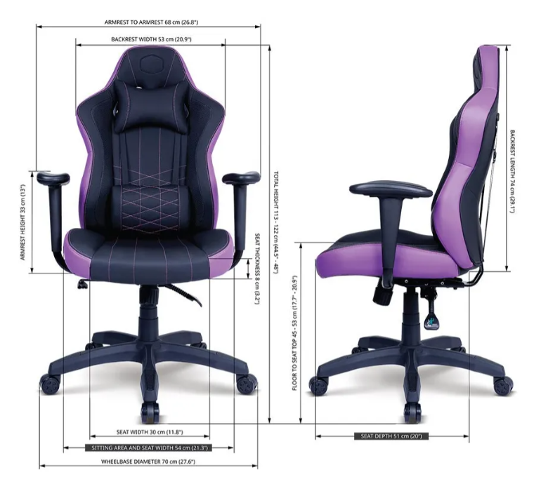 Silla Gamer Cooler Master Caliber E1 Soporte m x 120 kg 135 inclinaci n Morado Negro-4