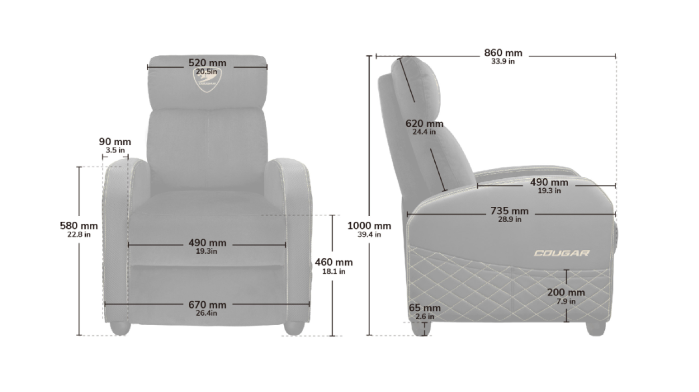 Sofa Gamer - Cougar RANGER ELITE - Soporta Máx. 135 kg - reclinado 160° - Bolsillo lateral -7