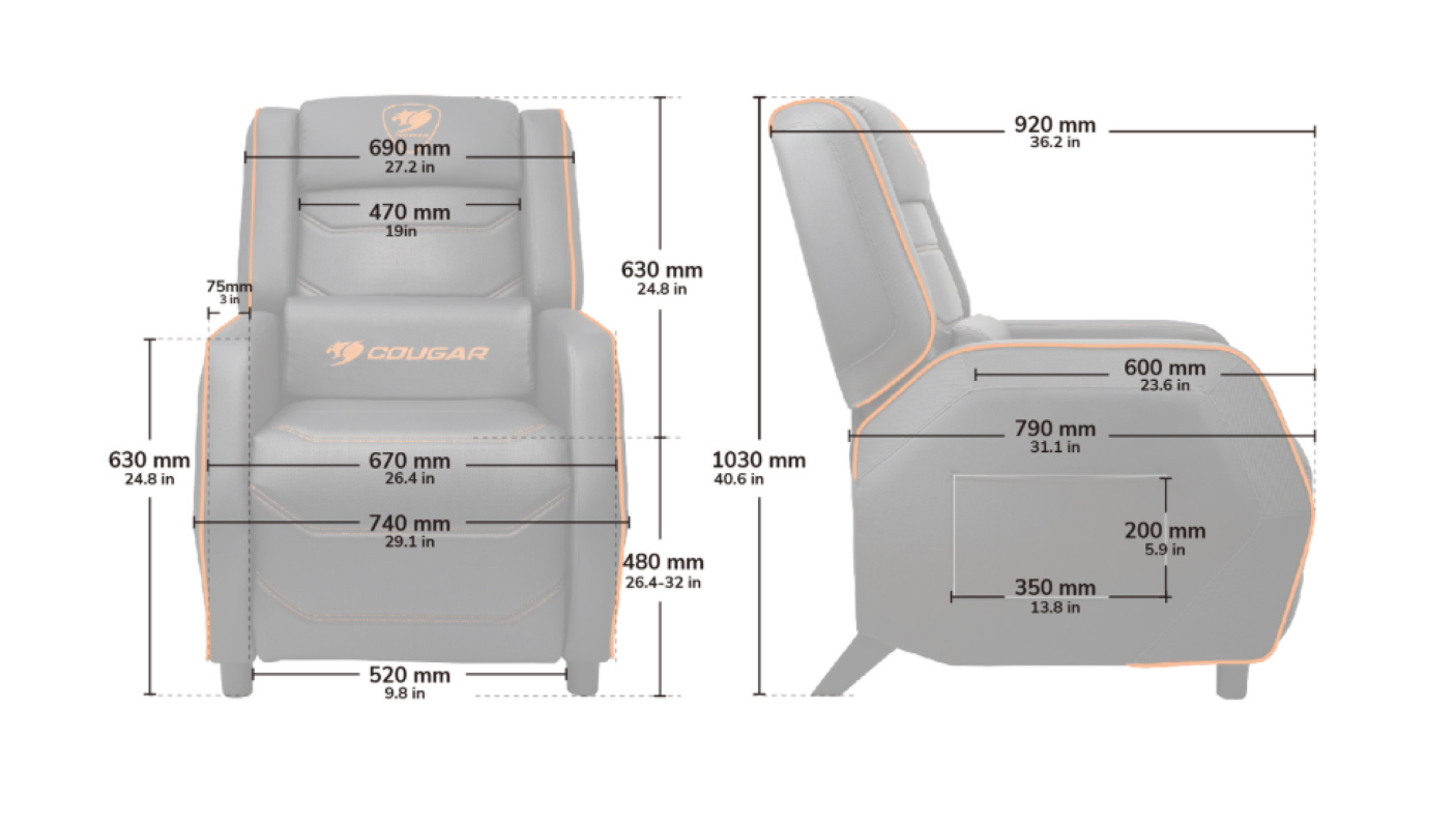 Sofa Gamer - Cougar RANGER S Royal - Soporte Máx. 160 kg - Reclinado 157° - Bolsillo lateral -7